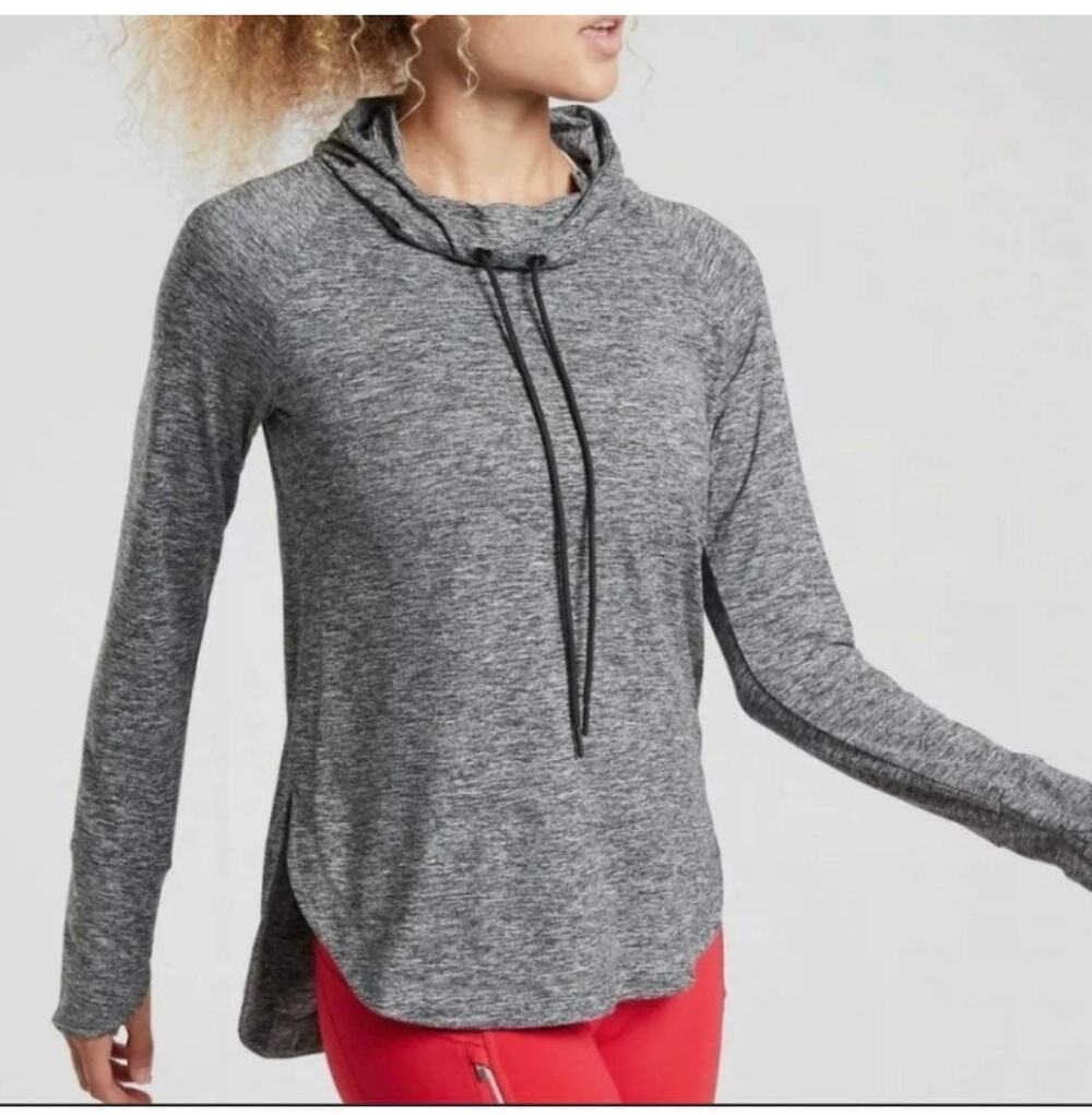 Athleta Uptempo Heather Gray Long Sleeve Pullover Running Hoodie Sweatshirt XS